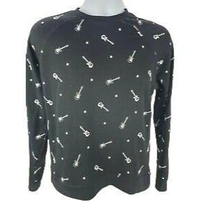 Forever 21 Womens Top Black S Guitar Print Sweatshirt Long Sleeve